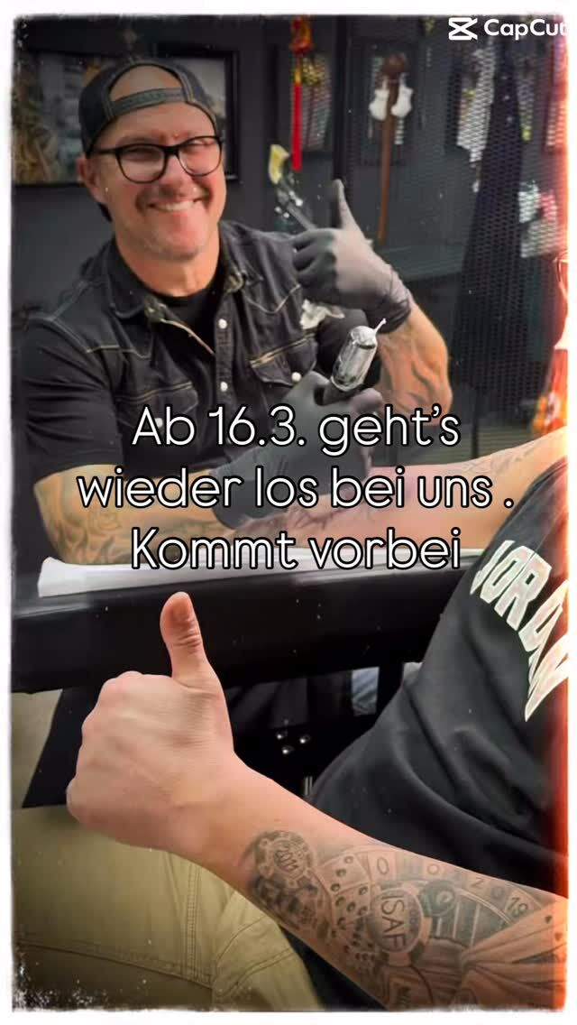 Nach unserer Kreativpause geht’s am 16.3. bei uns wieder los mit frischer Tinte . Kommt Tinte tanken !  1. Motiv überlegen  2. in unseren Öffnungszeiten vorbeikommen  3. Besprechung deine Wünsche  4. Termin anzahlen  5. Tattoo stechen lassen bei uns  6. bezahlen und happy sein 🤗